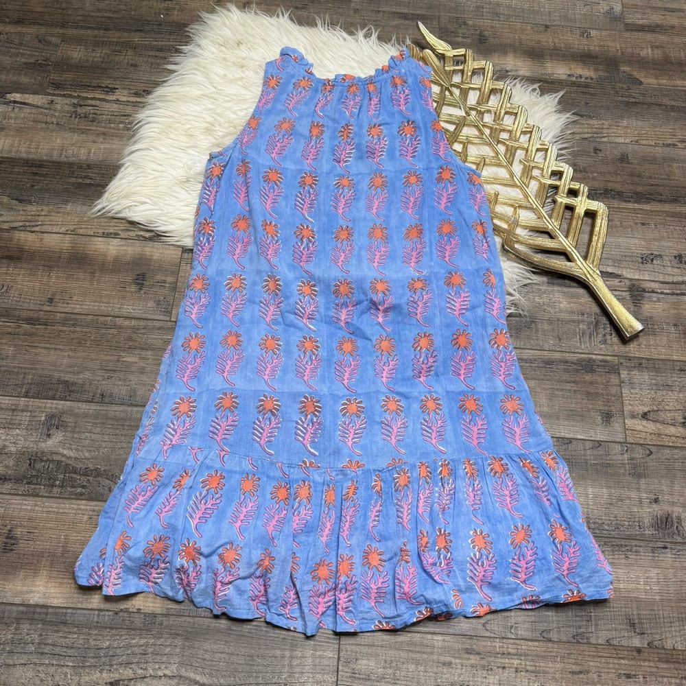 Oliphant Floral Blue and Orange Sleeveless Dress - Picture 7 of 11